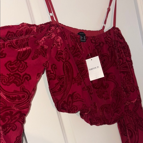 Red Velvet Off the Shoulder Top - Picture 4 of 4